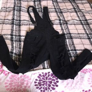 American Bazi black ripped overalls